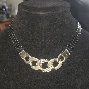 Express Gold-Tone and Black Pavé Chain Necklace